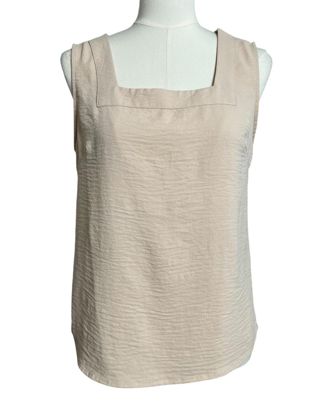 Miduo Tank Top Womens Small Beige Square Neck Sleeveless Woven Basic Casual